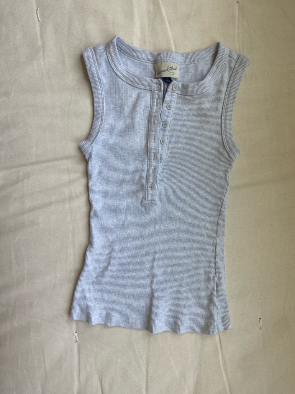 Cotton ribbed Light Gray Ribbed Henley Tank